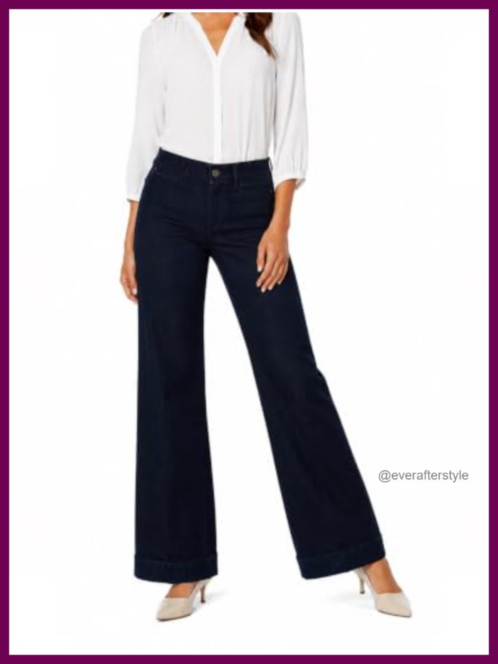 Wide Leg Trouser Jeans High Rise Stretch Denim Tummy Control